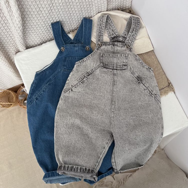 Kids Washed Denim Loose Overalls