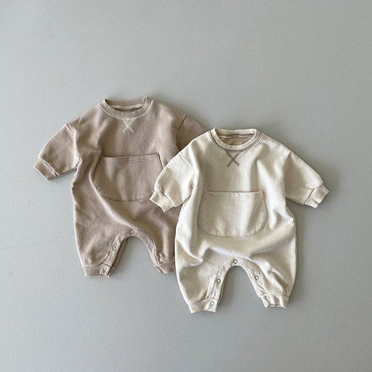 Baby Solid Color Big Pocket Thick Winter Romper