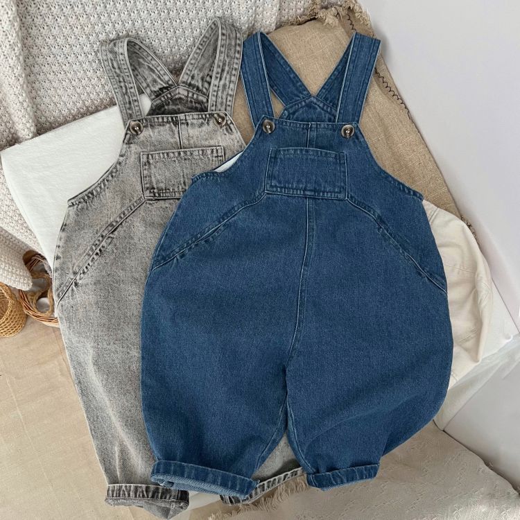 Kids Washed Denim Loose Overalls