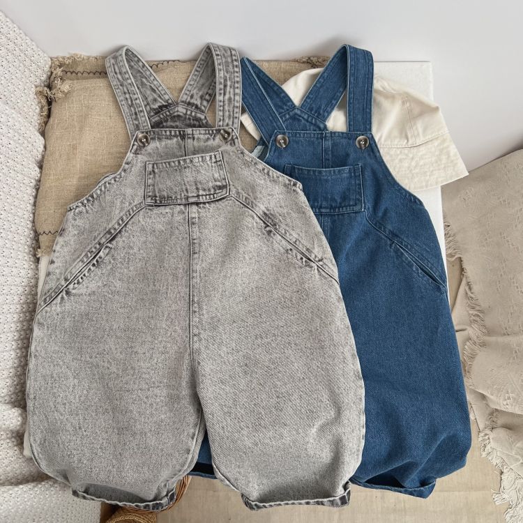 Kids Washed Denim Loose Overalls