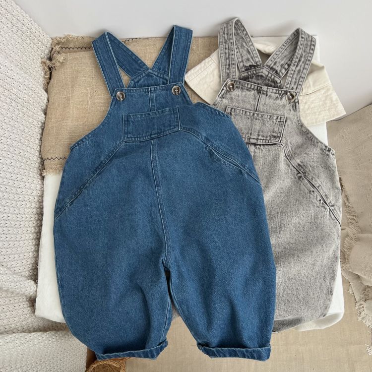 Kids Washed Denim Loose Overalls