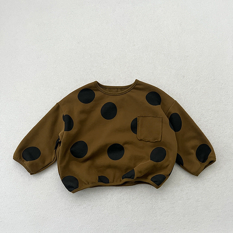 Baby Kids Unisex Kids Black Polka Dots Crew Neck Long Sleeve Pullover