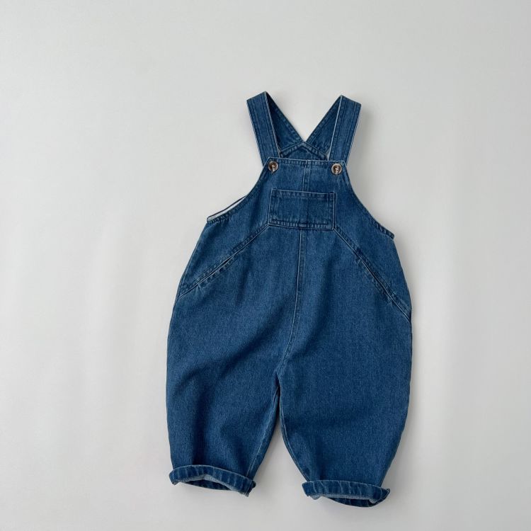 Kids Washed Denim Loose Overalls