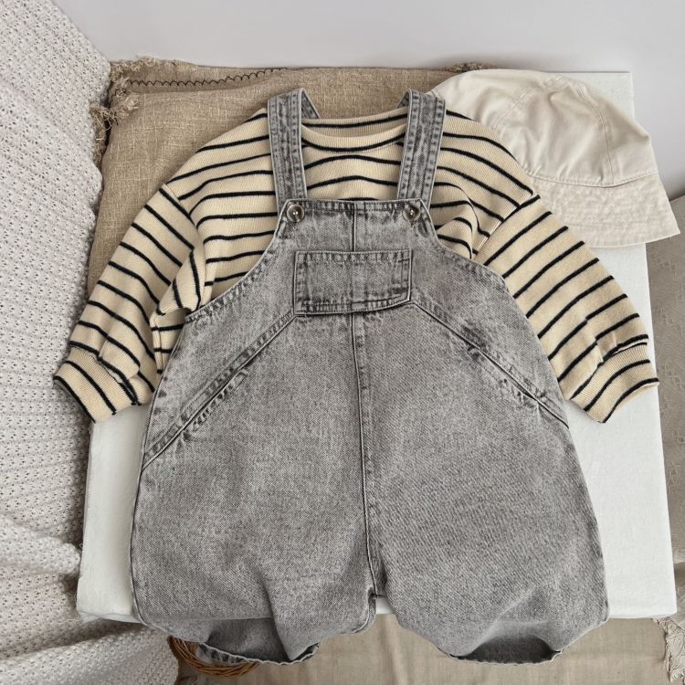 Kids Washed Denim Loose Overalls