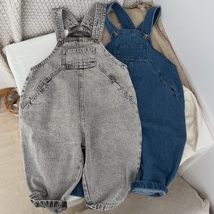 Kids Washed Denim Loose Overalls